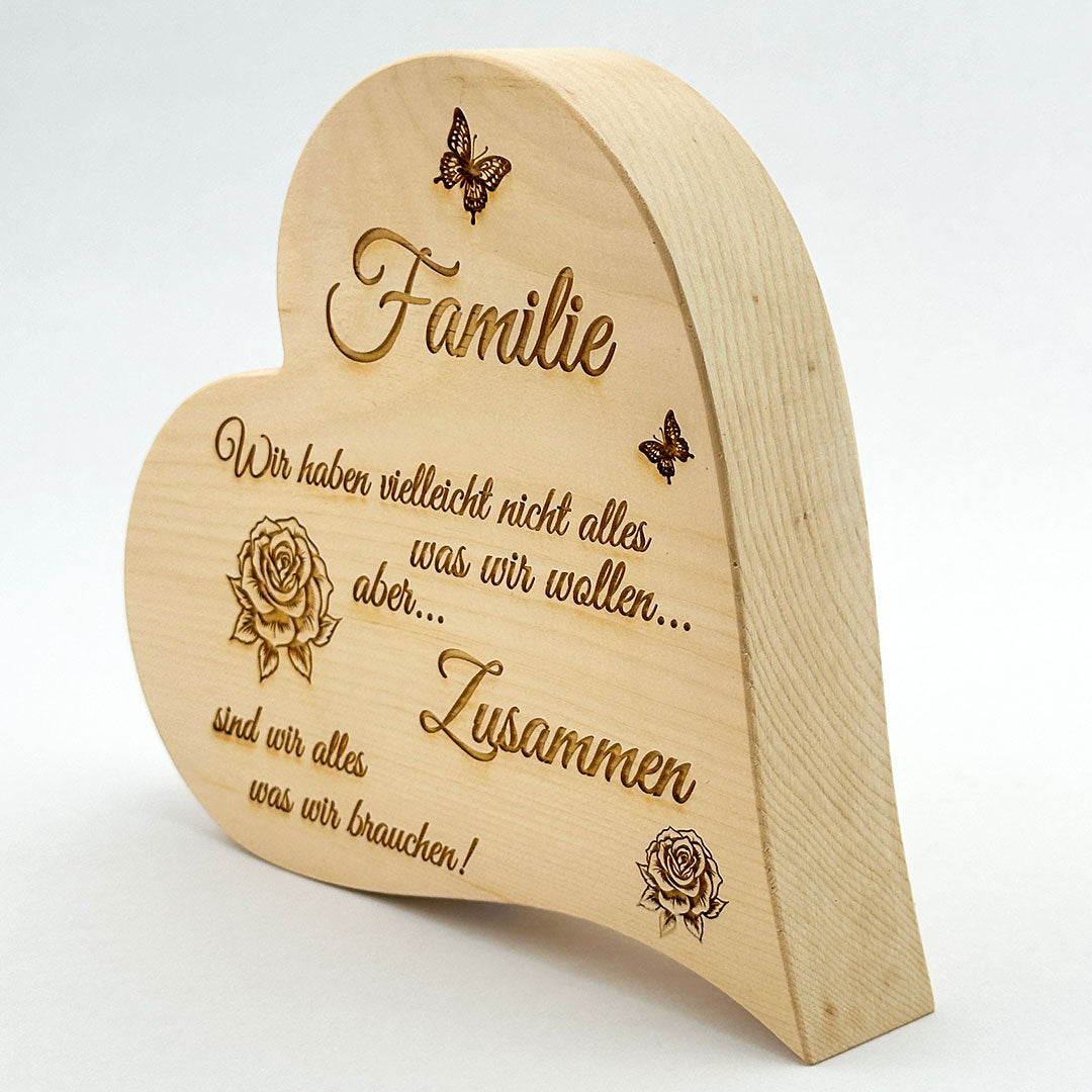 Zirbenherz mit Gravur "Familie. Wir haben vielleicht ..." - Ellmauer Zirbenwelt