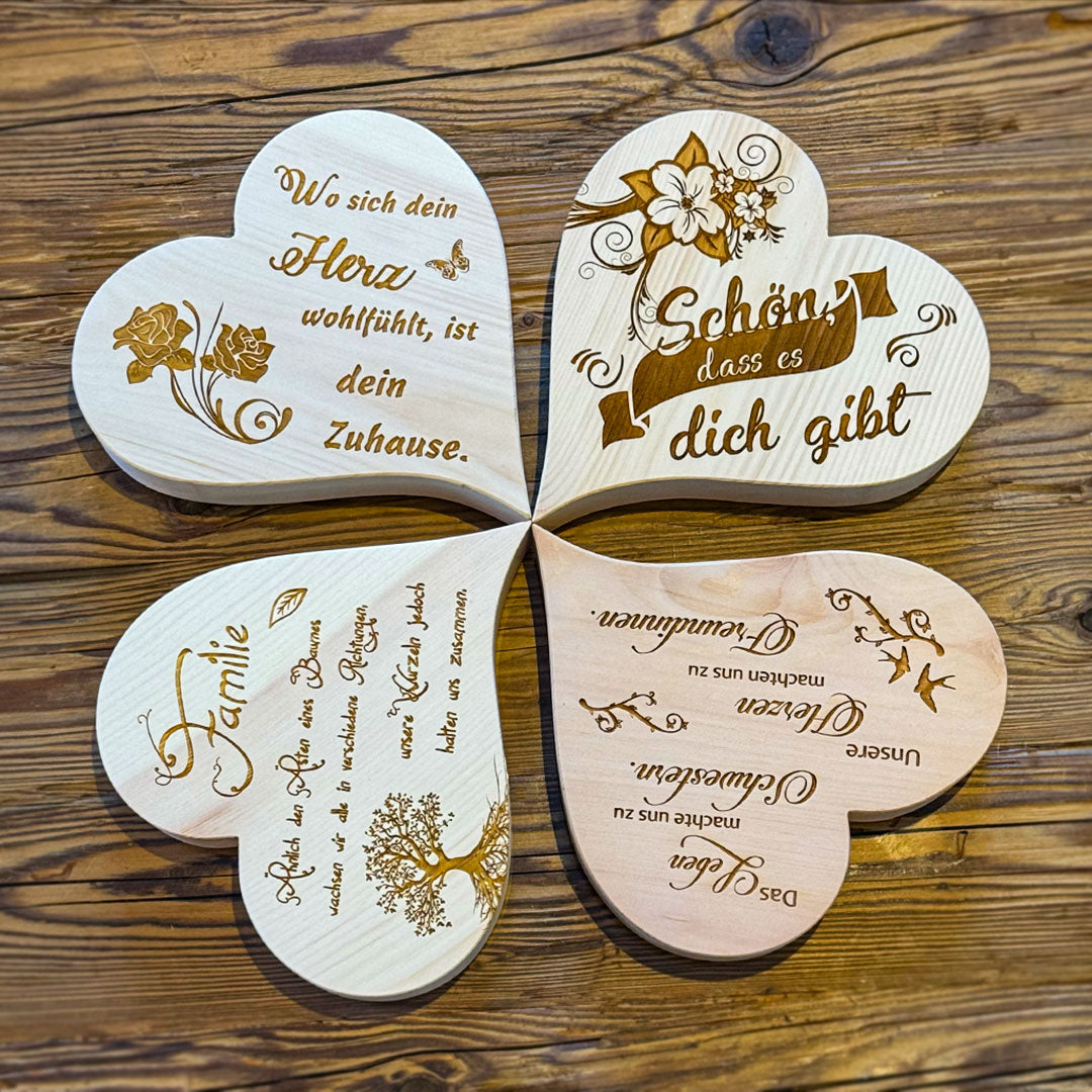 Zirbenherz mit Gravur " Familie. Ähnlich den Ästen ..." - Ellmauer Zirbenwelt