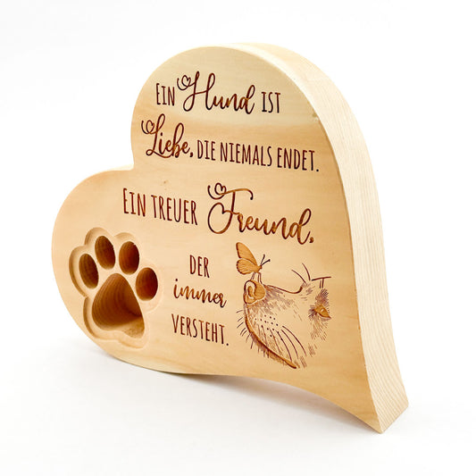 Zirbenherz mit Pfote & Gravur "Ein treuer Freund"