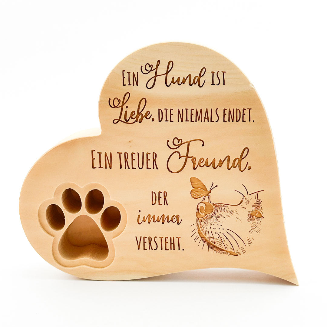 Zirbenherz mit Pfote & Gravur "Ein treuer Freund"