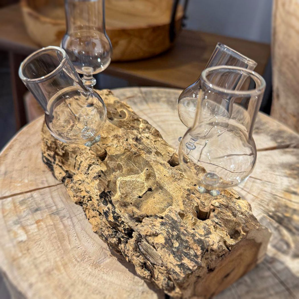 4er Schnapsglas-Set mit Wurzelholz