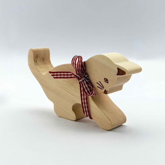 Zirbenfigur "Kätzchen" mit rotem Band - Ellmauer Zirbenwelt