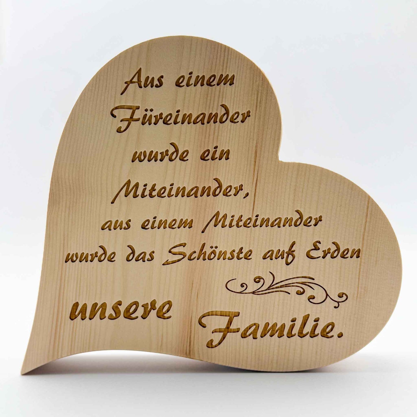 Zirbenherz mit Gravur "Aus einem Füreinander ..." - Ellmauer Zirbenwelt
