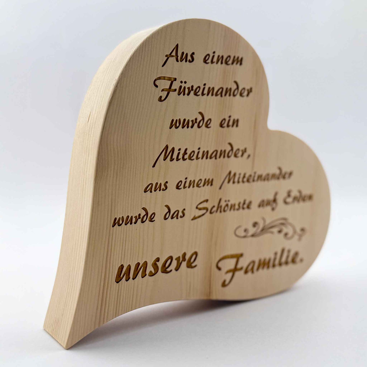 Zirbenherz mit Gravur "Aus einem Füreinander ..." - Ellmauer Zirbenwelt