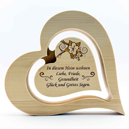 Großes Zirbenherz mit Gravur "In diesem Heim wohnen ..." - Ellmauer Zirbenwelt