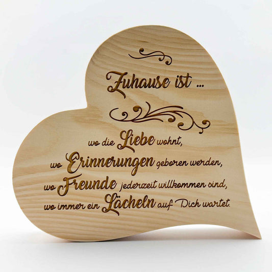 Zirbenherz mit Gravur "Zuhause ist ..." - Ellmauer Zirbenwelt
