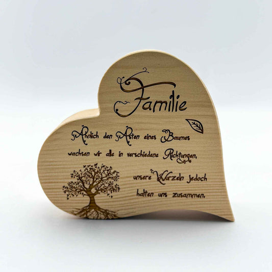 Zirbenherz mit Gravur " Familie. Ähnlich den Ästen ..." - Ellmauer Zirbenwelt