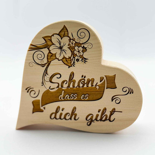 Zirbenherz mit Gravur "Schön, dass es dich gibt" - Ellmauer Zirbenwelt