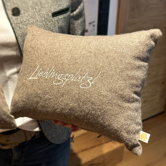 "Lieblingsplatzl" Design-Zirbenkissen Taupe