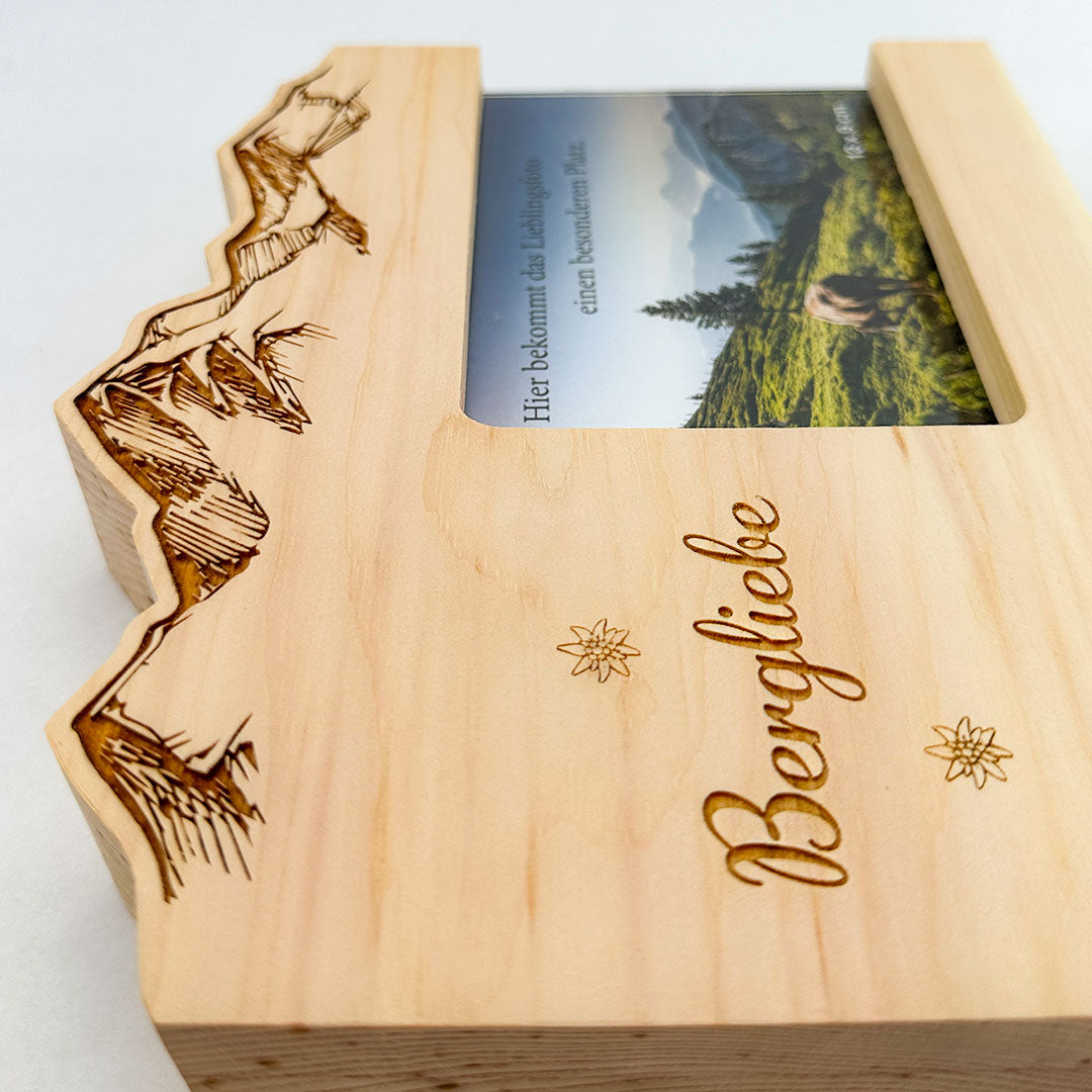 Zirbenholz-Bilderrahmen mit Gravur
