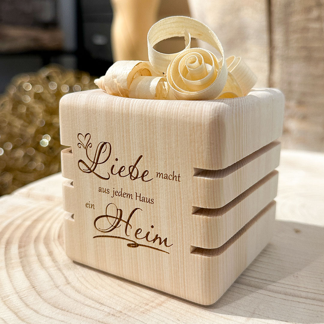 Zirbenblock "Liebe & Heim"