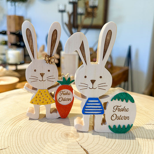 Osterhäsin mit Karotte & Osterhase mit Osterei