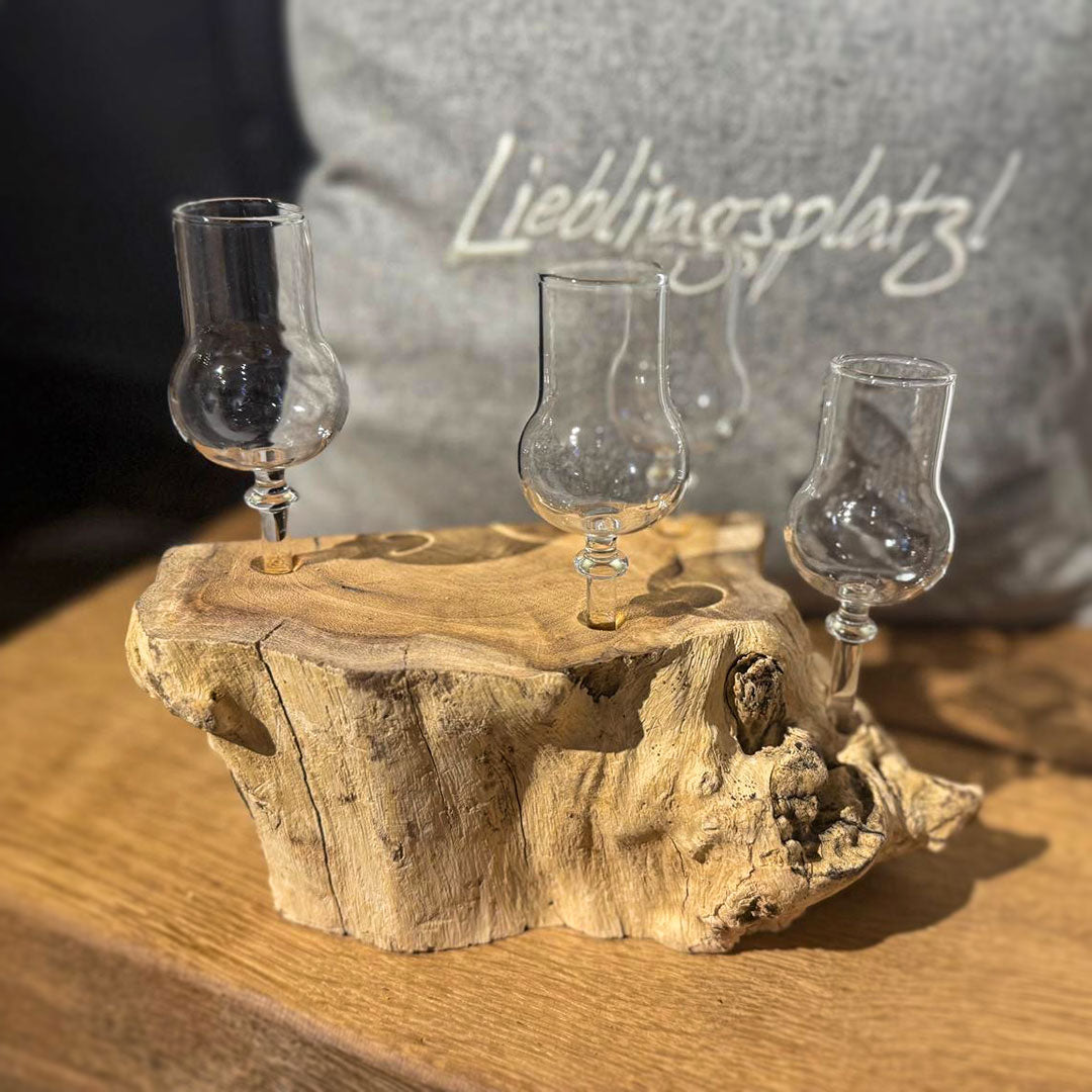 4er Schnapsglas-Set mit Wurzelholz