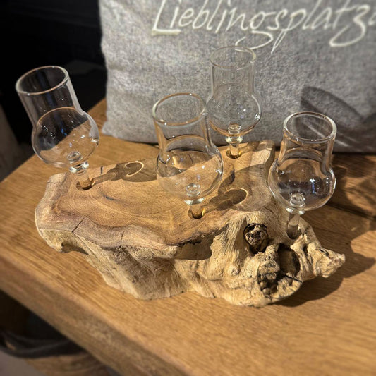 4er Schnapsglas-Set mit Wurzelholz