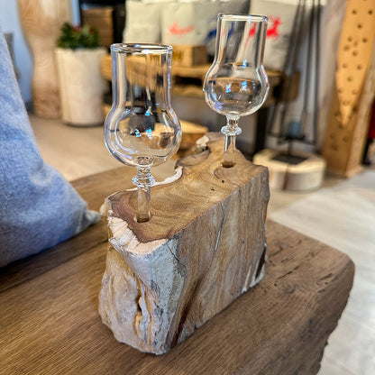 2er Schnapsglas-Set mit Wurzelholz