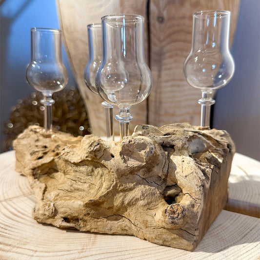 4er Schnapsglas-Set mit Wurzelholz