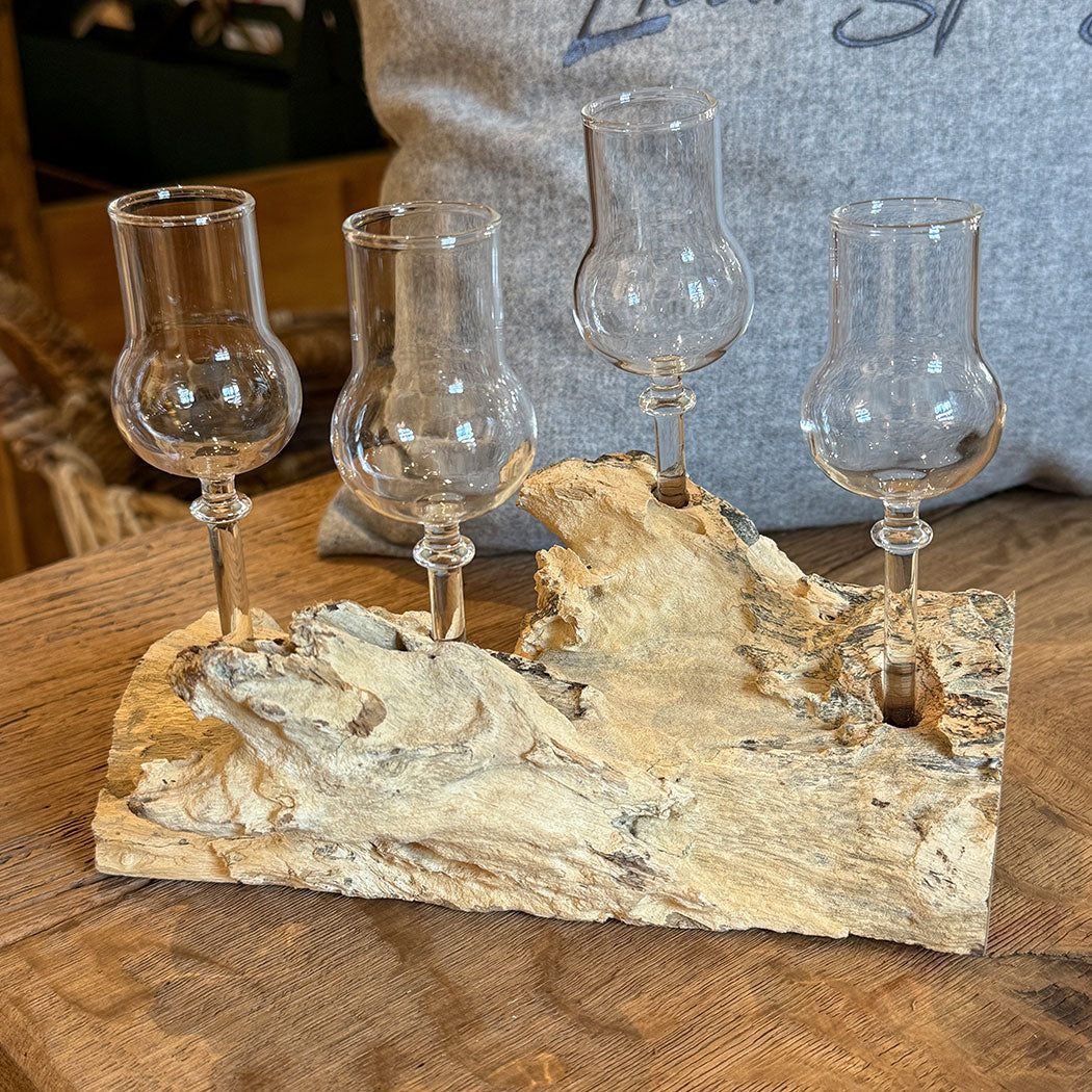 4er Schnapsglas-Set mit Wurzelholz