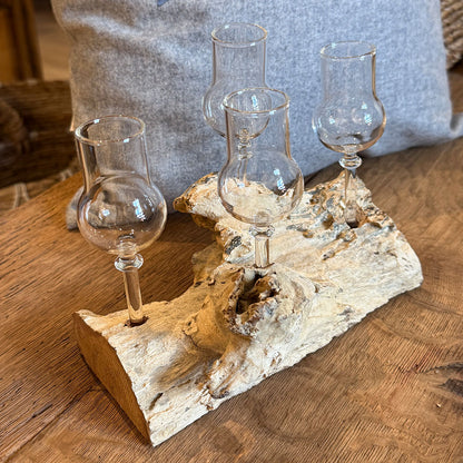 4er Schnapsglas-Set mit Wurzelholz