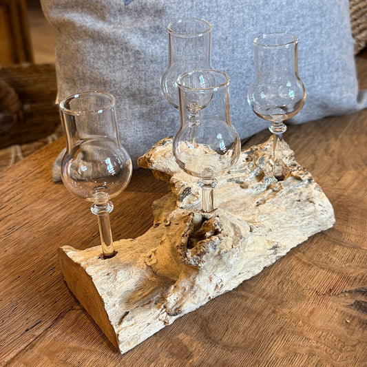 4er Schnapsglas-Set mit Wurzelholz