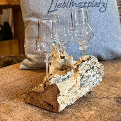 4er Schnapsglas-Set mit Wurzelholz