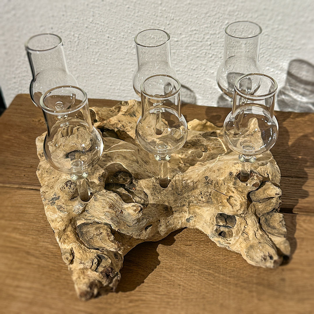 6er Schnapsglas-Set mit Wurzelholz