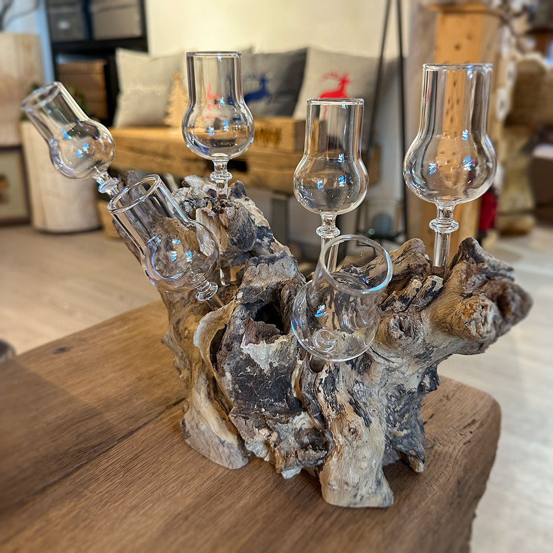 6er Schnapsglas-Set mit Wurzelholz