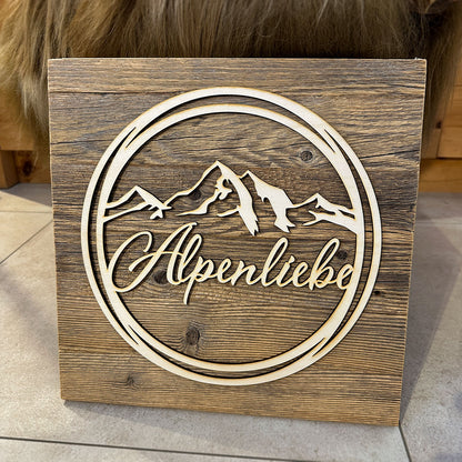 Deko-Loops auf Altholzplatte "Wohlfühlzone" - Ellmauer Zirbenwelt