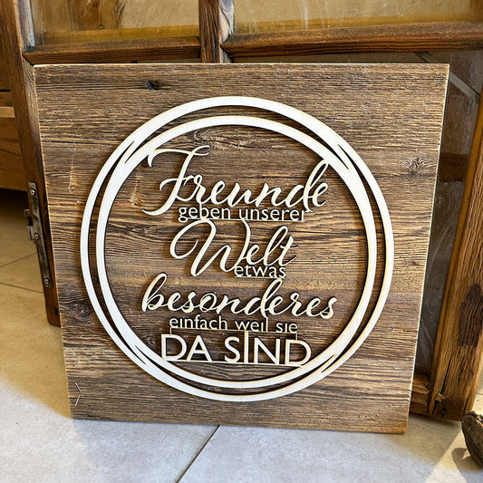 Deko-Loops auf Altholzplatte "Wohlfühlzone" - Ellmauer Zirbenwelt