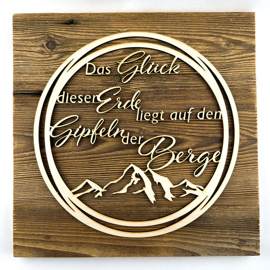 Deko-Loops auf Altholzplatte "Berge"