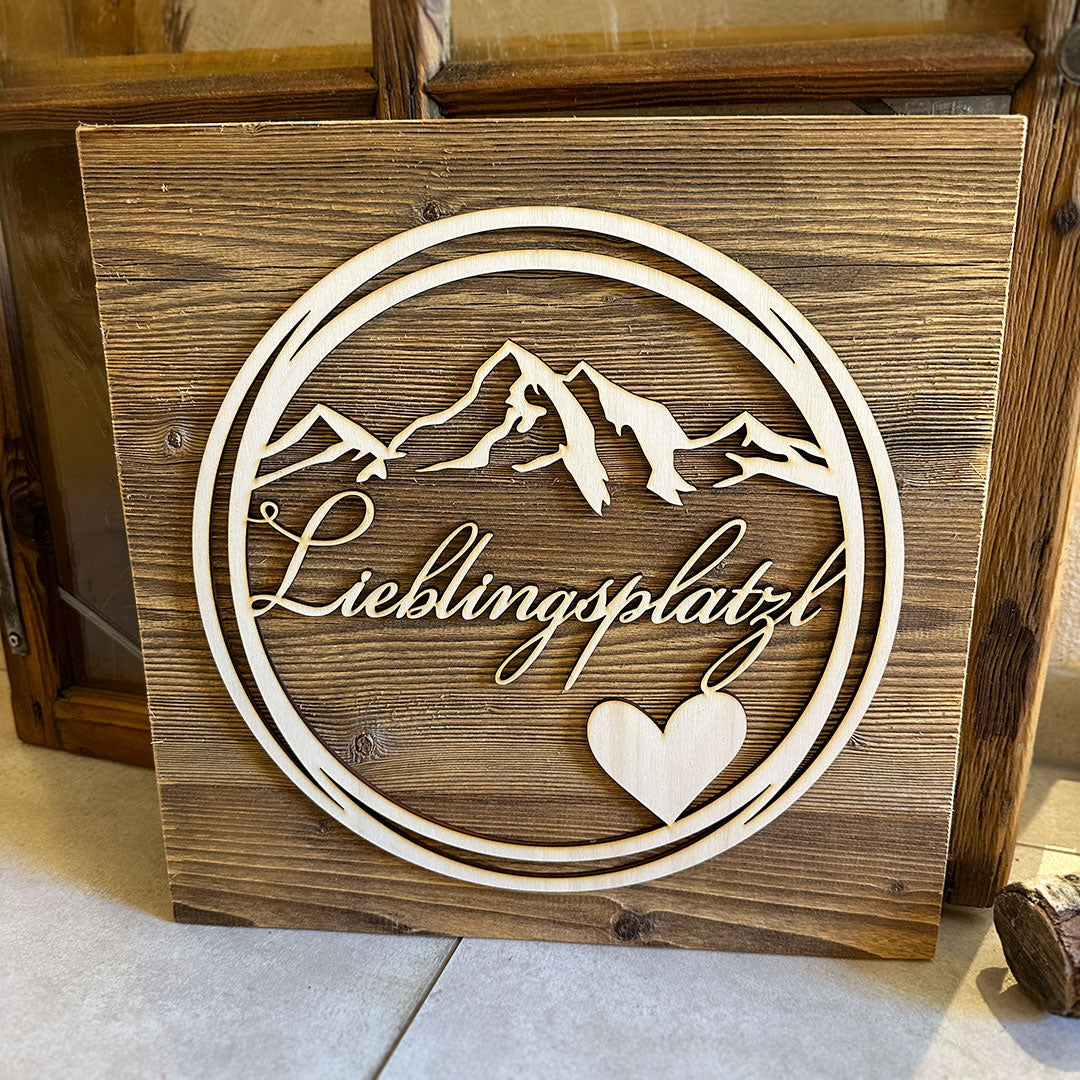 Deko-Loops auf Altholzplatte "Wohlfühlzone" - Ellmauer Zirbenwelt