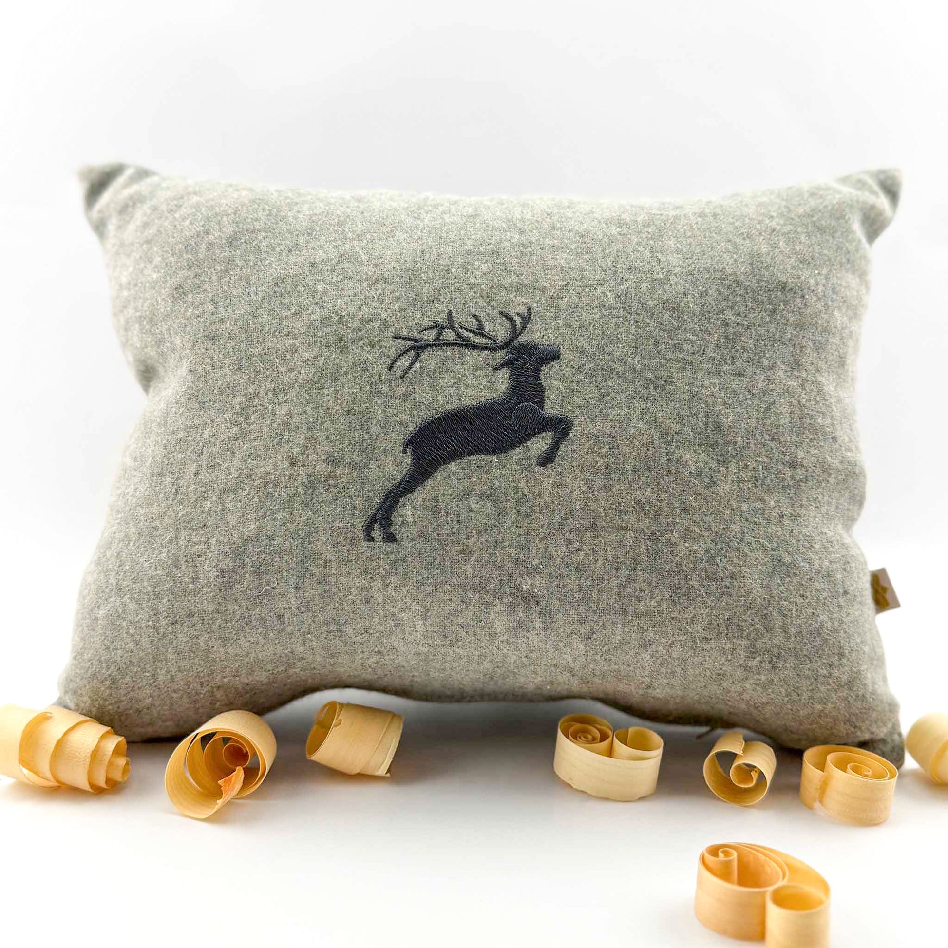 "Hirsch" Design-Zirbenkissen Anthrazit/Silbergrau