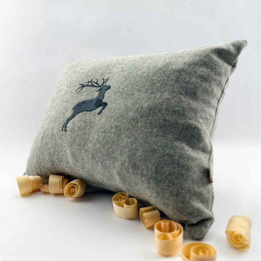 "Hirsch" Design-Zirbenkissen Anthrazit/Silbergrau