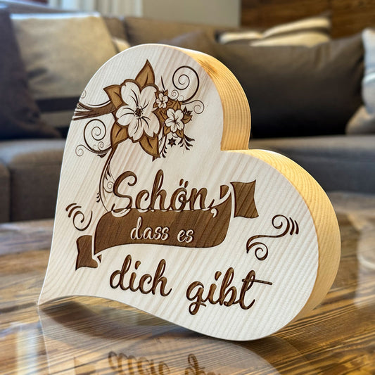 Zirbenherz mit Gravur "Schön, dass es dich gibt" - Ellmauer Zirbenwelt