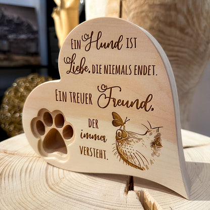 Zirbenherz mit Pfote & Gravur "Ein treuer Freund"