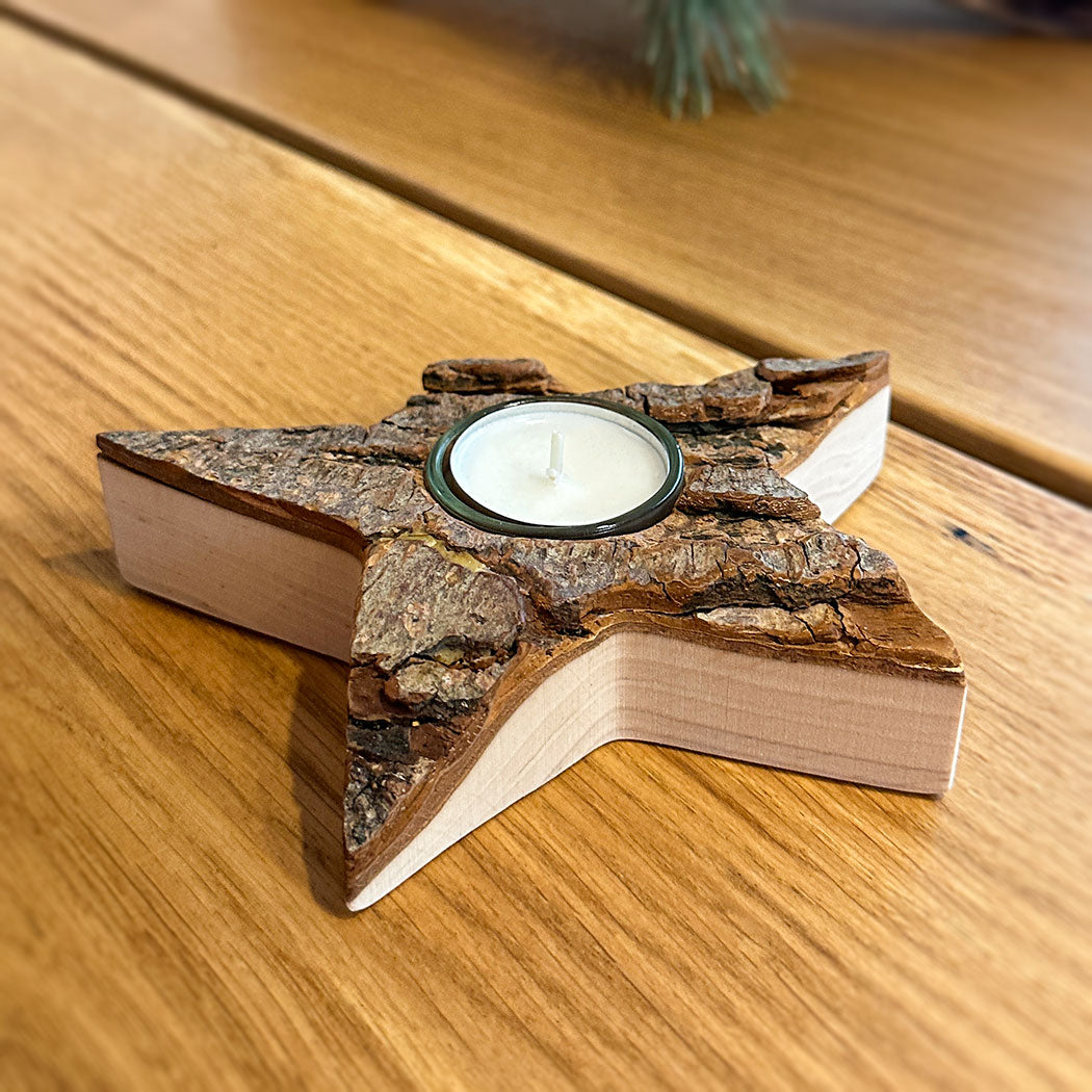 Holzstern Teelichthalter