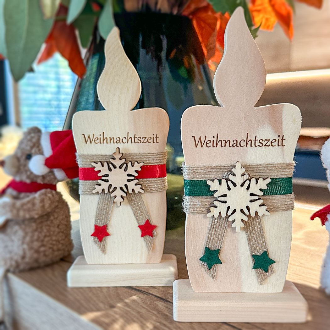 Deko-Weihnachtskerze aus Zirbenholz