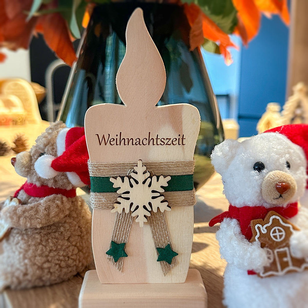 Deko-Weihnachtskerze aus Zirbenholz