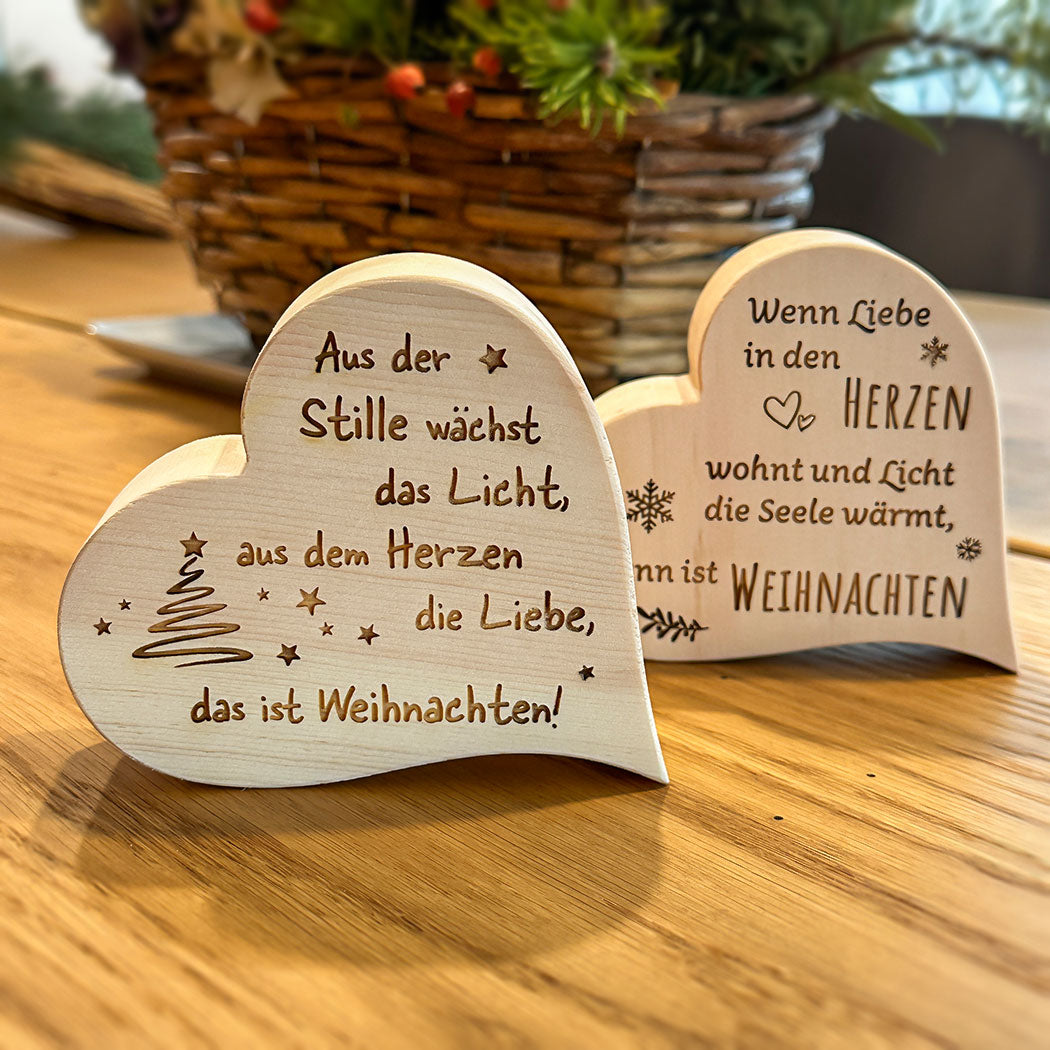 Zirbenherz mit Gravur "Stille Weihnachten"