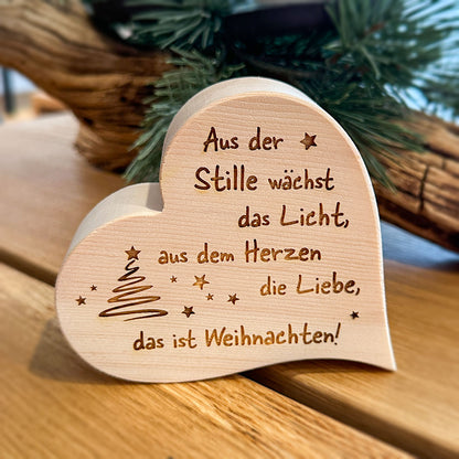 Zirbenherz mit Gravur "Stille Weihnachten"