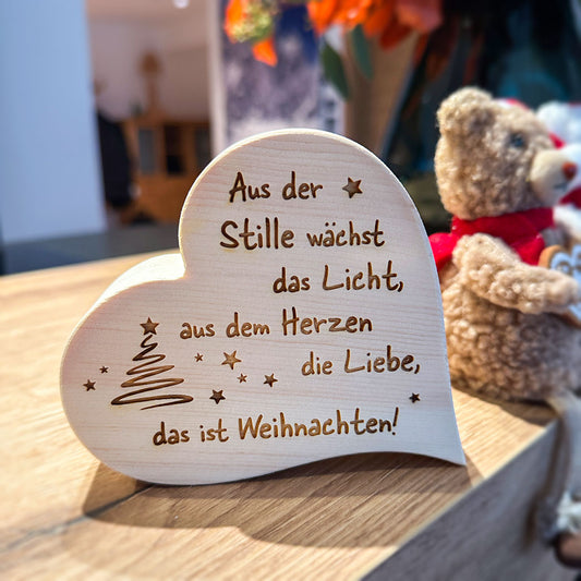 Zirbenherz mit Gravur "Stille Weihnachten"