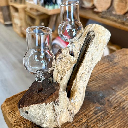 2er Schnapsglas-Set mit Wurzelholz