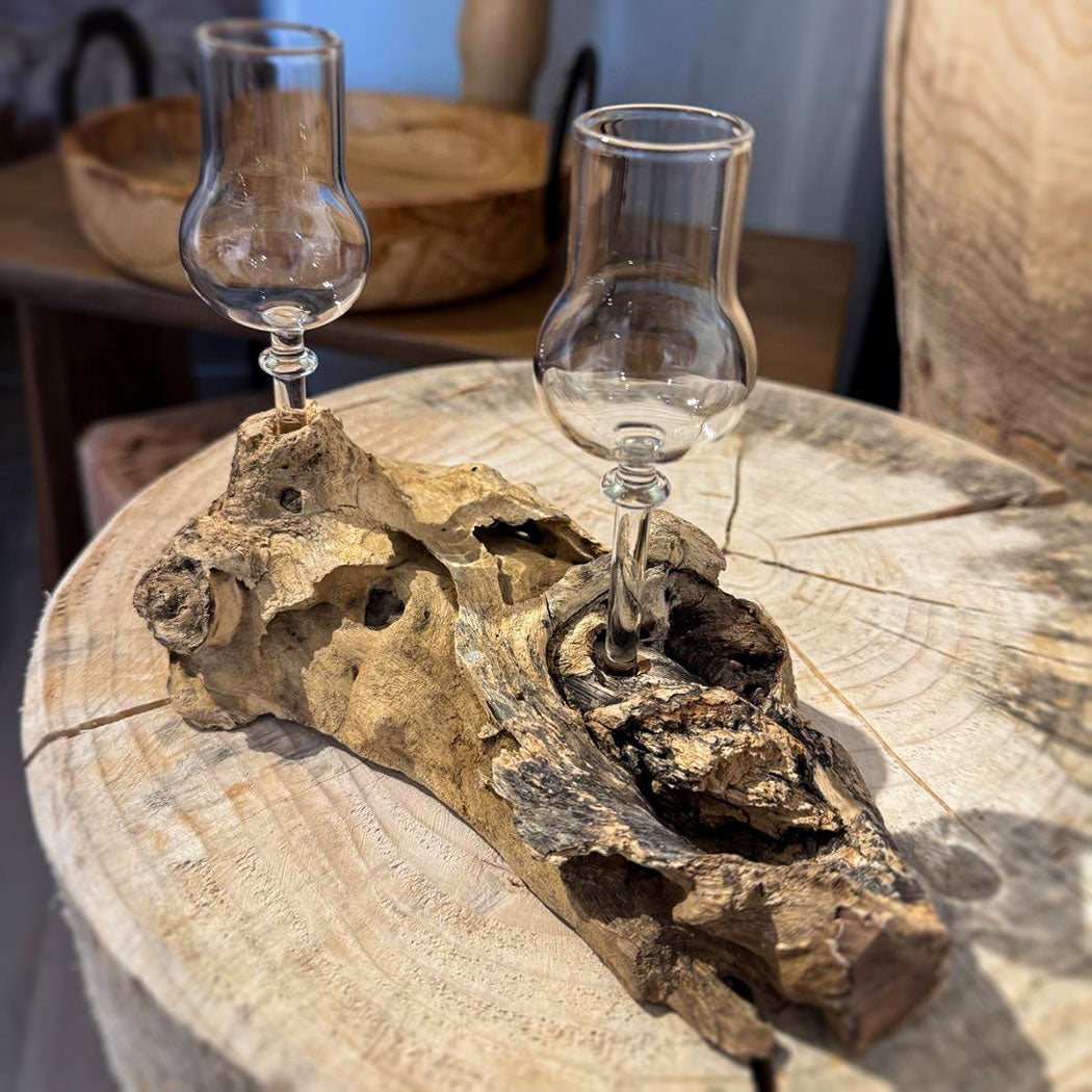 2er Schnapsglas-Set mit Wurzelholz