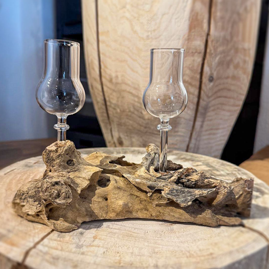 2er Schnapsglas-Set mit Wurzelholz