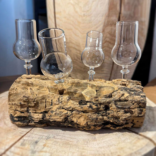 4er Schnapsglas-Set mit Wurzelholz