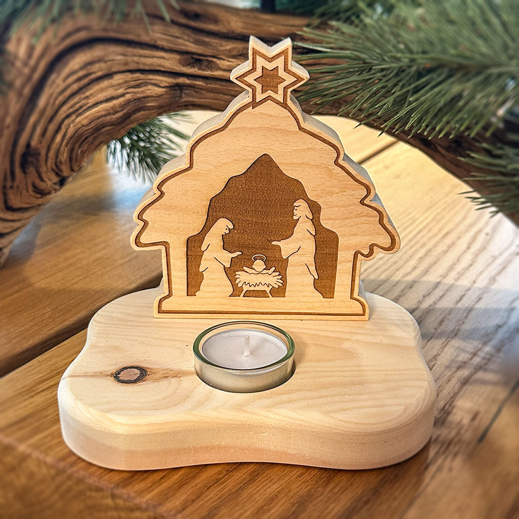 Weihnachtskrippe mit Kerzenhalterung - Ellmauer Zirbenwelt