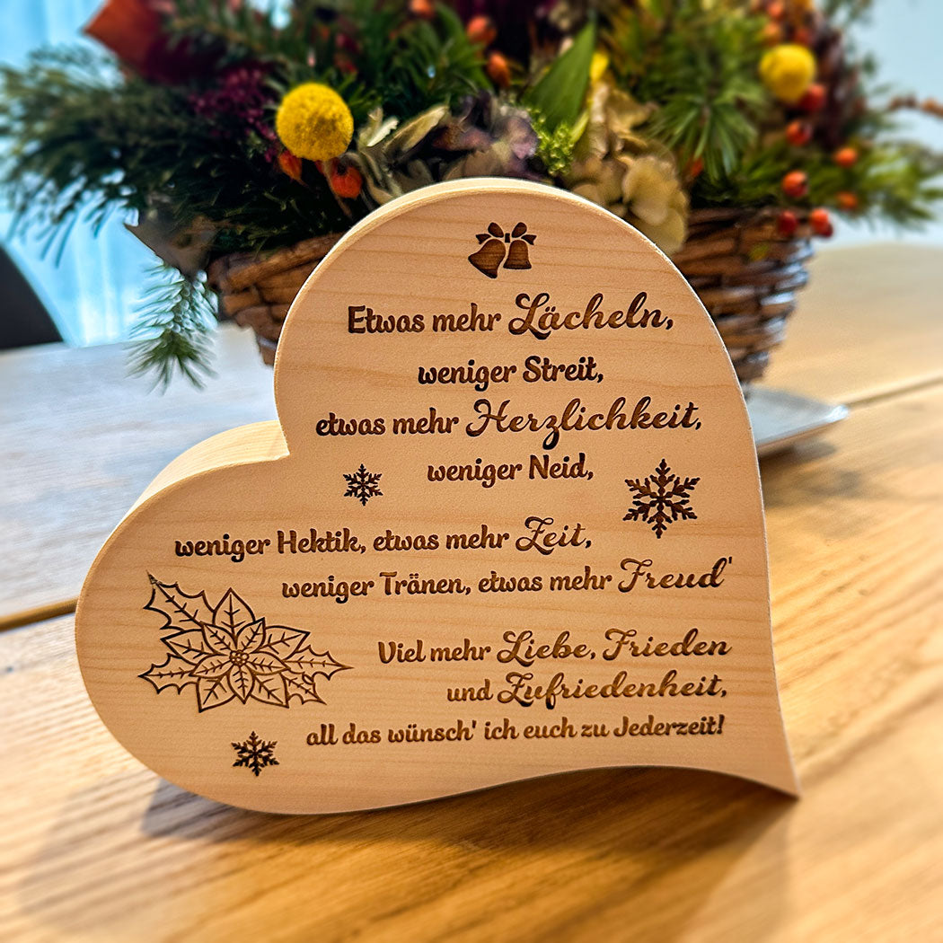 Zirbenherz mit Gravur "Herzlichkeit"