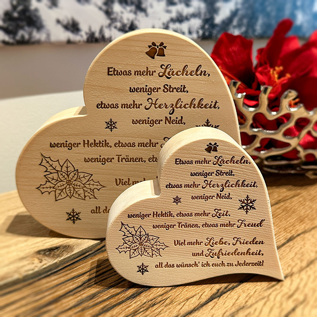 Zirbenherz mit Gravur "Herzlichkeit"