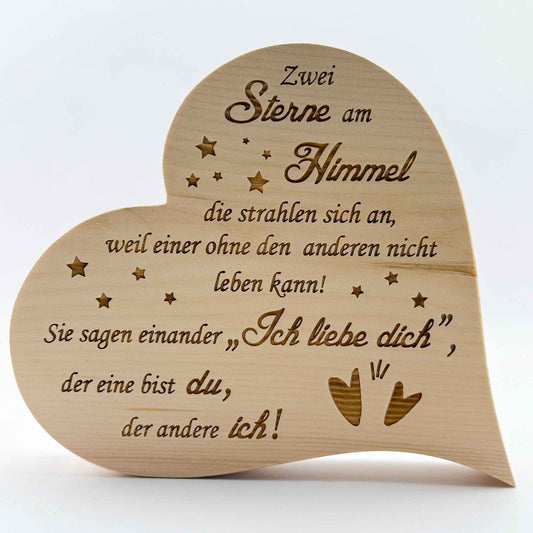 Zirbenherz mit Gravur "Zwei Sterne am Himmel ..." - Ellmauer Zirbenwelt