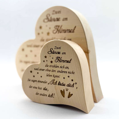 Zirbenherz mit Gravur "Zwei Sterne am Himmel ..." - Ellmauer Zirbenwelt