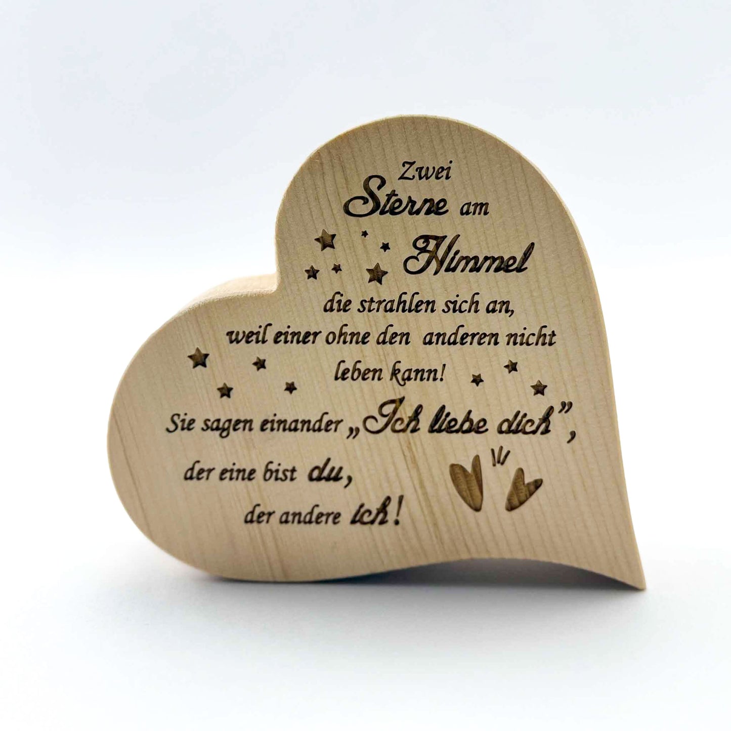 Zirbenherz mit Gravur "Zwei Sterne am Himmel ..." - Ellmauer Zirbenwelt